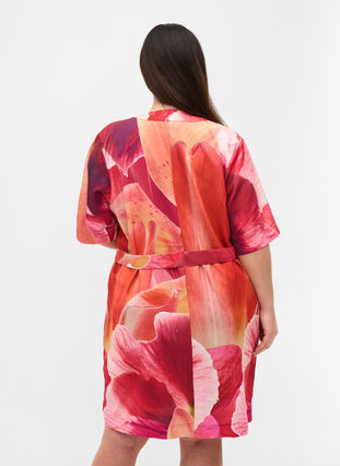 Printed robe with short sleeves, Orange Pink AOP, Model image number 1