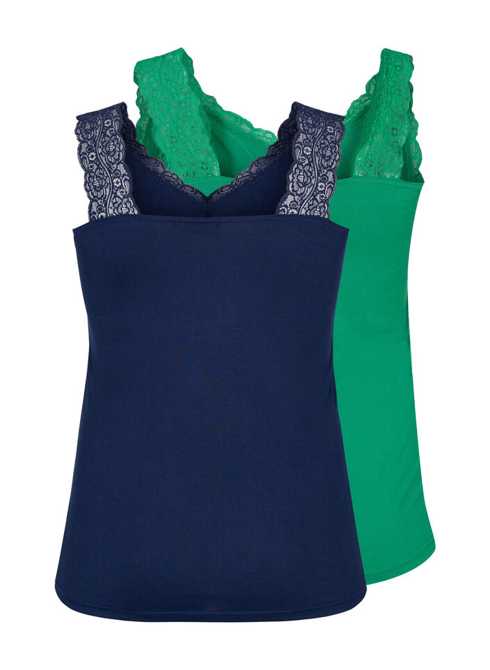 2-pack top with lace, Navy B/Jolly Green, Packshot image number 1
