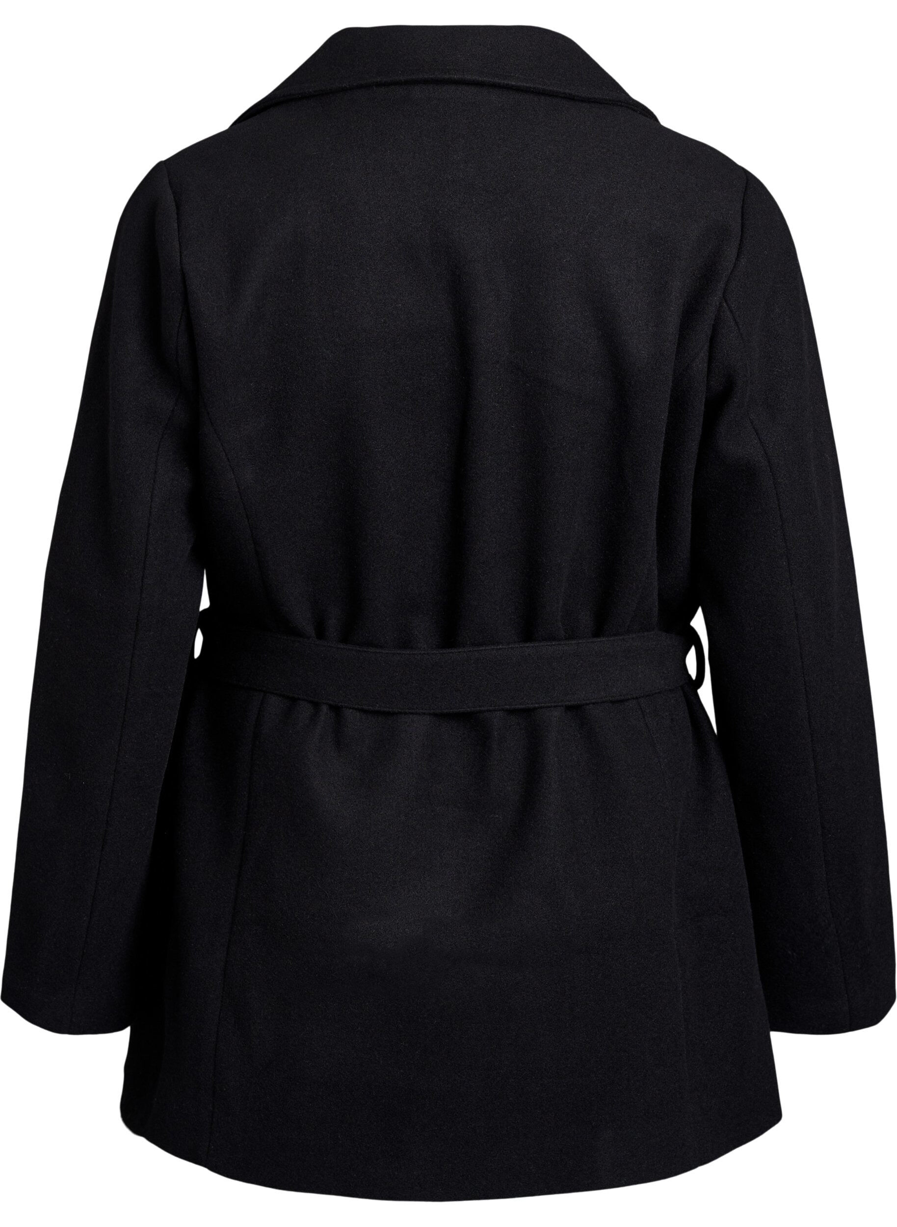Zizzifashion Short coat with a belt, Black, Packshot image number 1