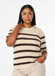 Knitted blouse with stripes and short sleeves, Vanilla, Model image number 0