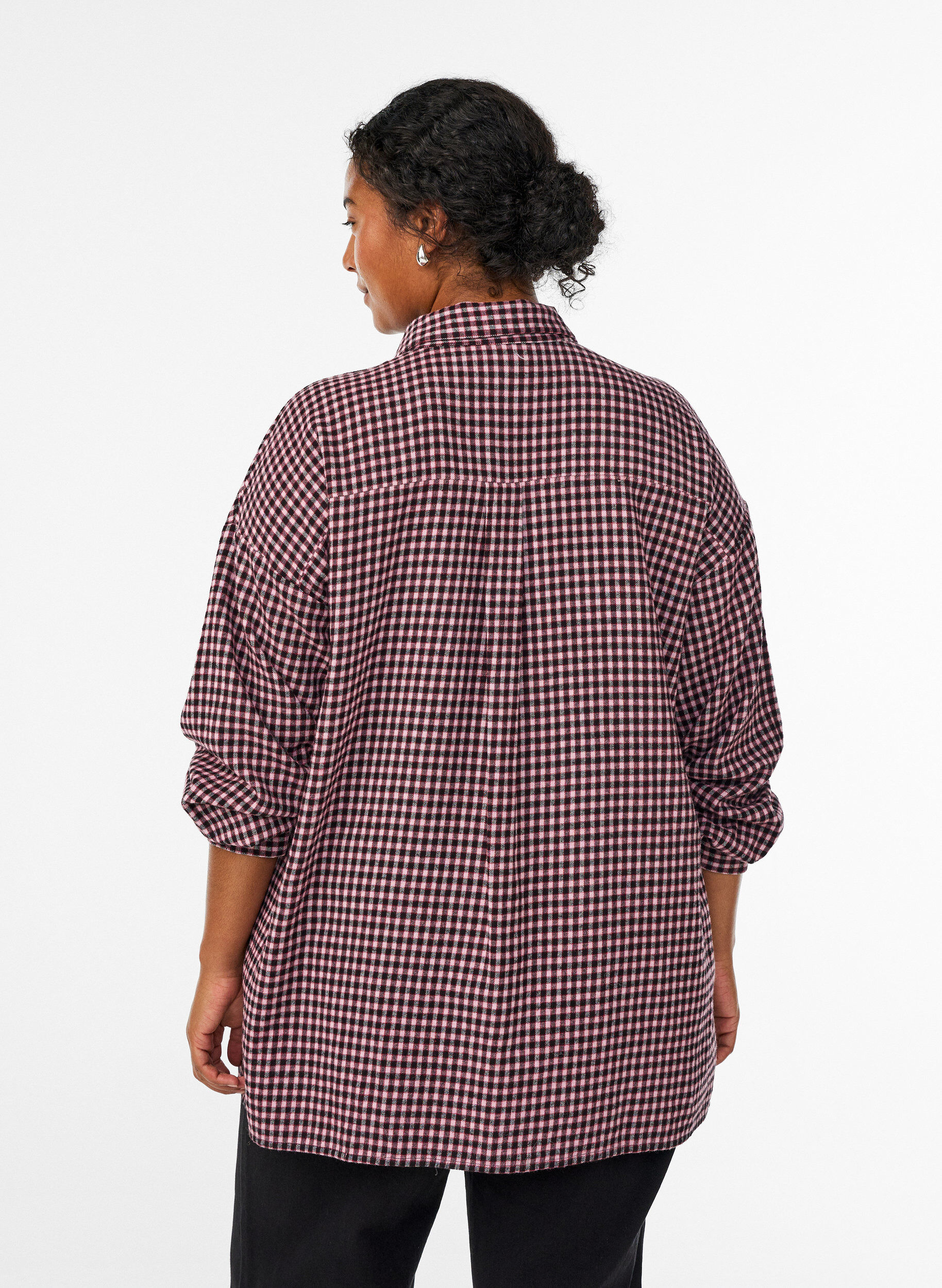 Zizzifashion Long checked shirt with chest pockets, Red, Model image number 2