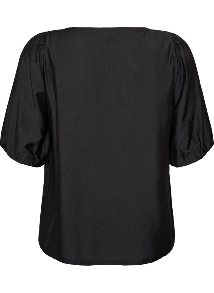 Viscose blouse with V-neck, Black, Packshot image number 1