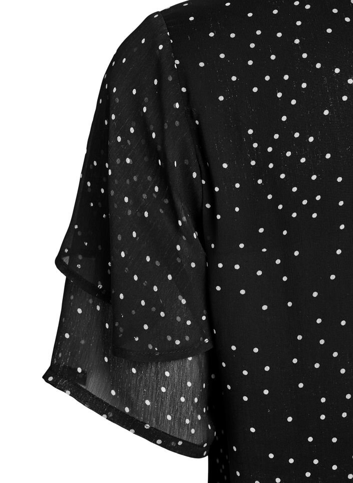 Chiffon blouse with polka dots and ruffle sleeves, Black, Packshot image number 3