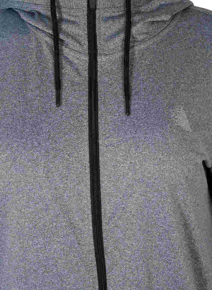 Long hooded sports cardigan with pockets, Grey Melange, Packshot image number 2