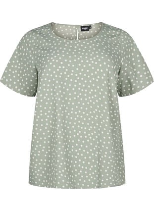 FLASH - Short sleeve blouse with print, Iceberg Green Dot, Packshot image number 0