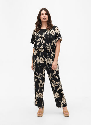 FLASH - Pants with print and pockets, Black Off White Fl., Model image number 3