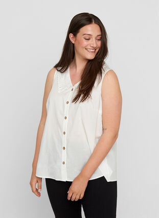 Sleeveless shirt in cotton, Bright White, Model image number 0