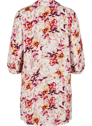 Viscose shirt tunic with 3/4 sleeves and print, Beige w. Flower AOP, Packshot image number 1