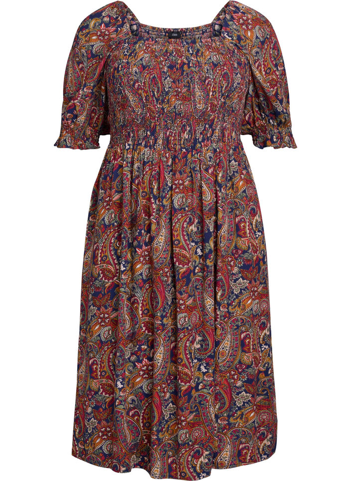 Summer dress in viscose with paisley print, Blue, Packshot image number 0