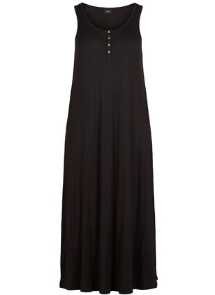 Striped viscose midi dress, Black Solid, Packshot image number 0