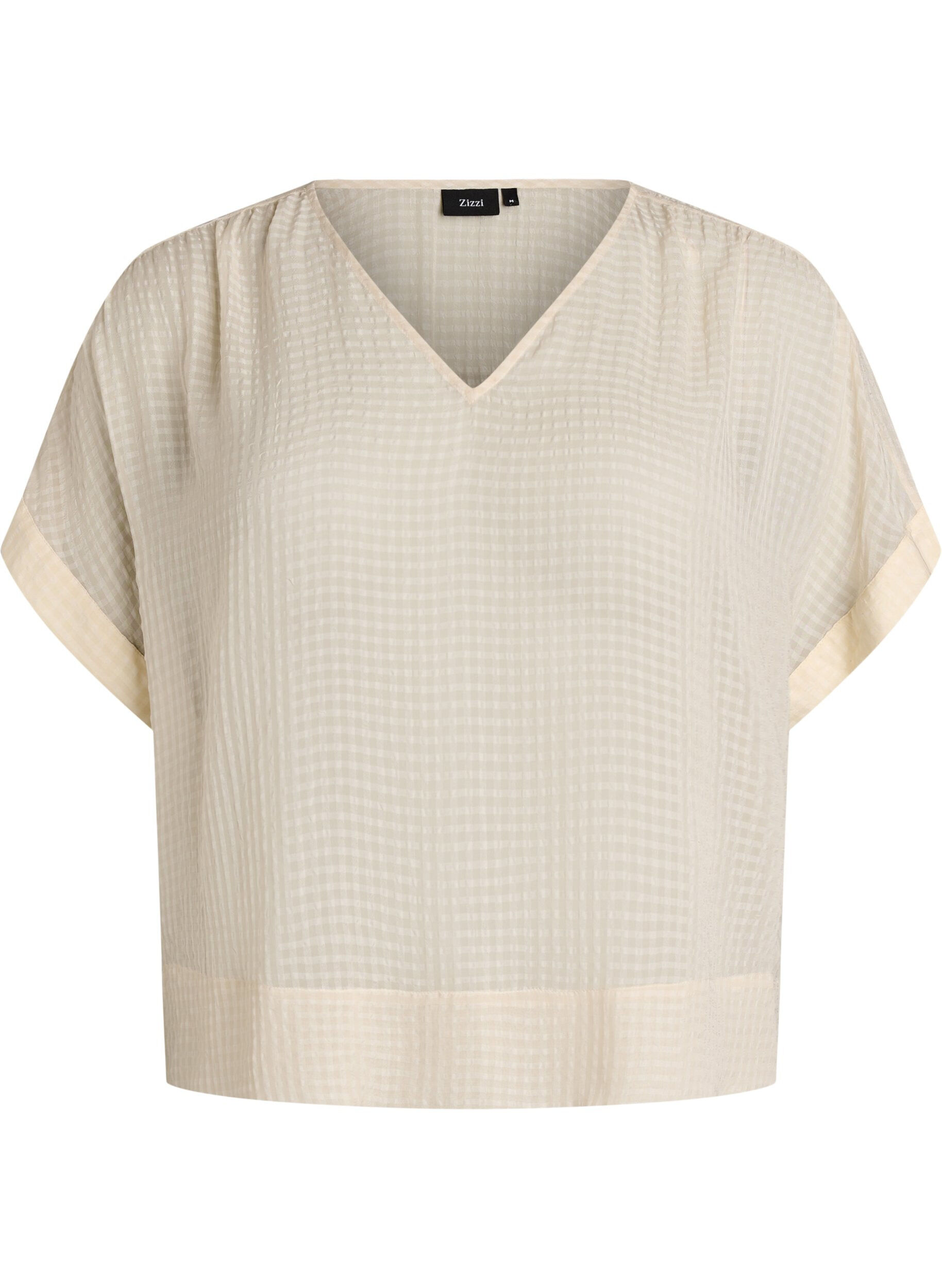 ZizzifashionSeersucker blouse with V-neck, Beige, Packshot image number 0