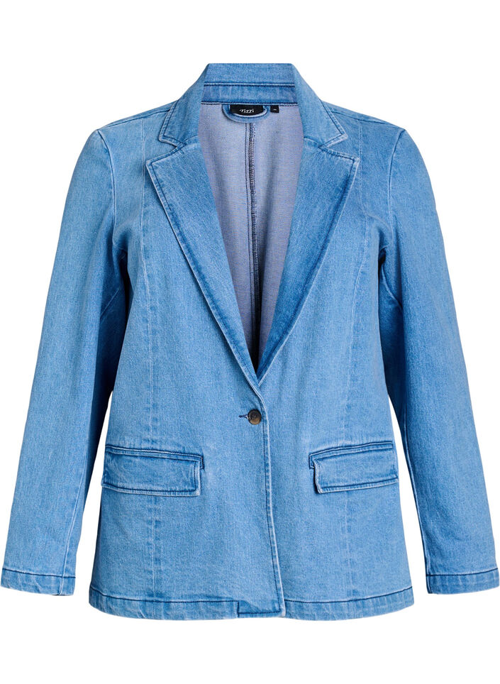 Denim blazer with pockets, Light Blue, Packshot image number 0