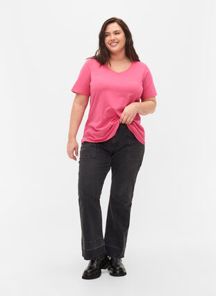 Basic plain cotton t-shirt, Hot Pink, Model image number 2