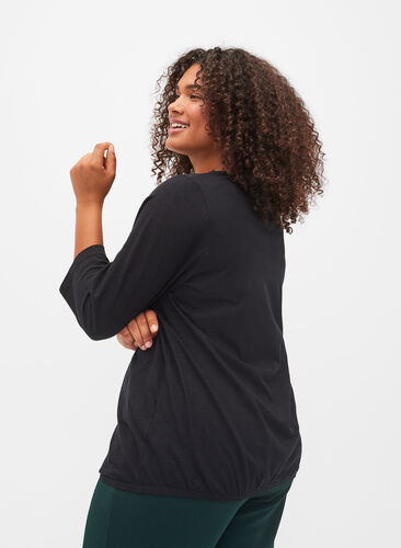 Cotton blouse with 3/4 sleeves, Black, Model image number 1