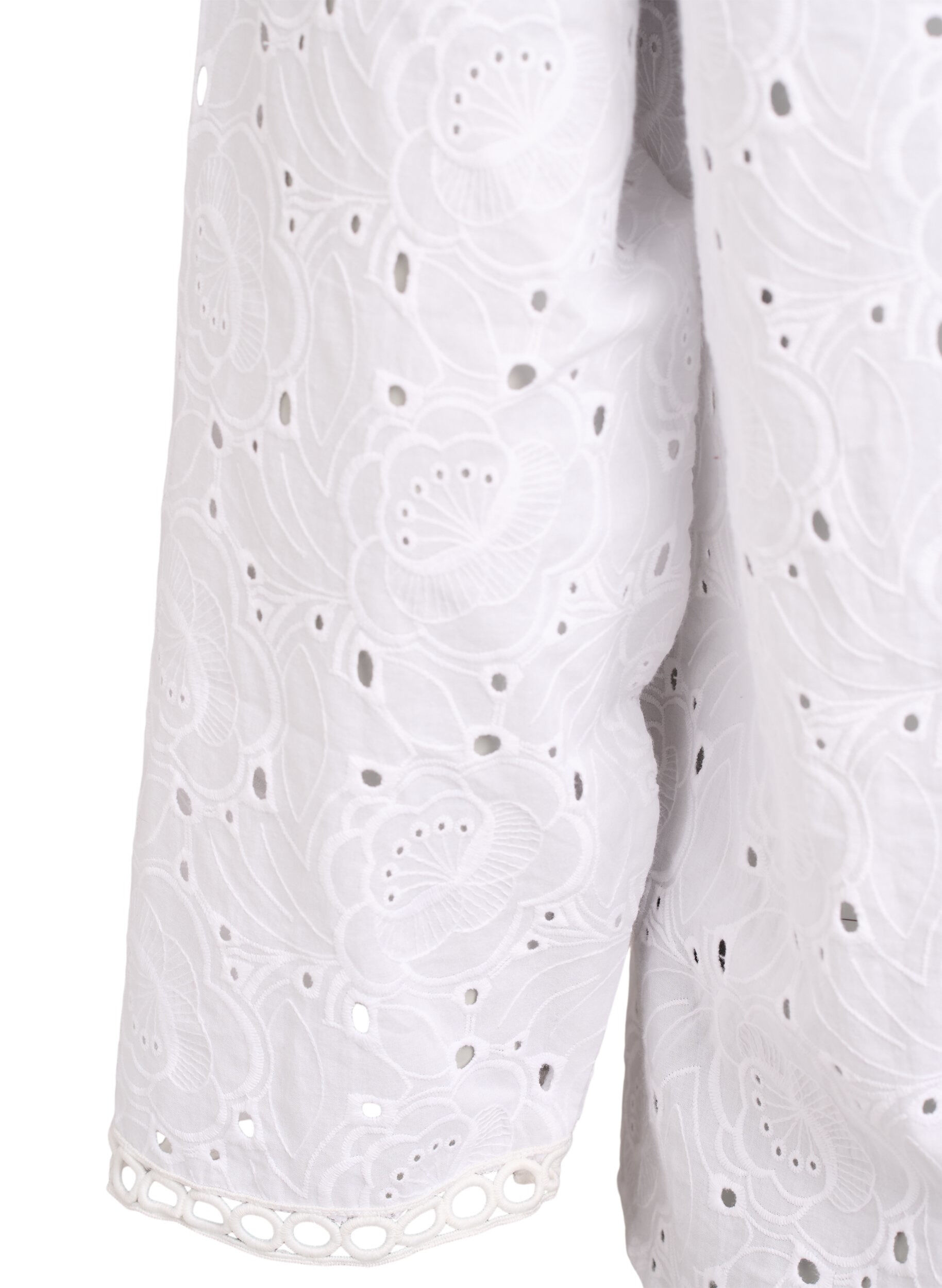 Zizzifashion Long-sleeved cotton blouse with broderie anglaise, White, Packshot image number 3