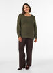 Knitted blouse with a textured openwork pattern, Green, Model image number 1