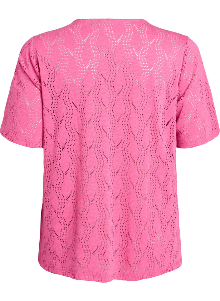 Jersey T-shirt with eyelet pattern, Pink, Packshot image number 1