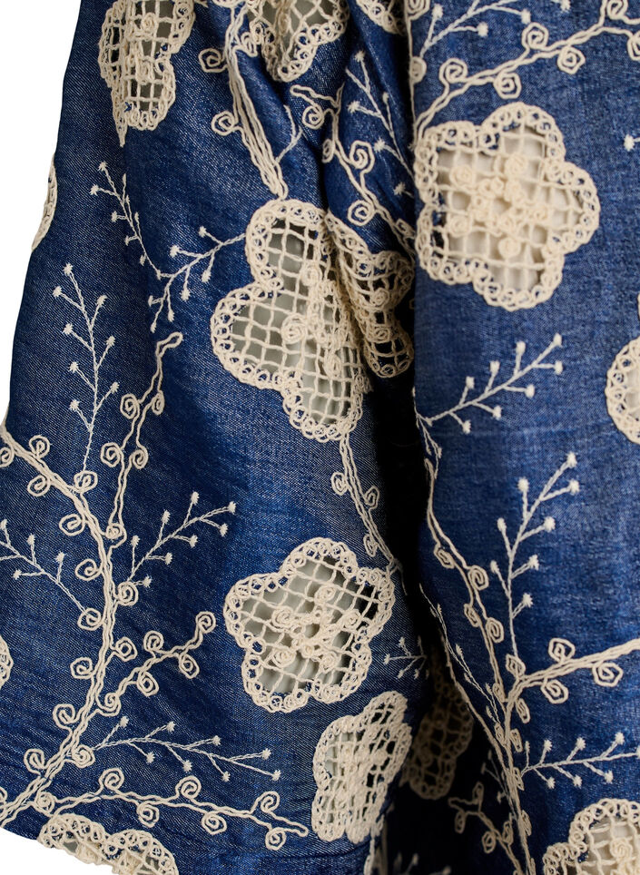 Blouse with V-neck and embroidered pattern, Blue, Packshot image number 3