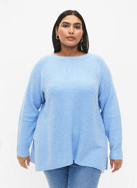 Melange pullover with side slit, Blue Bell/White Mel., Model