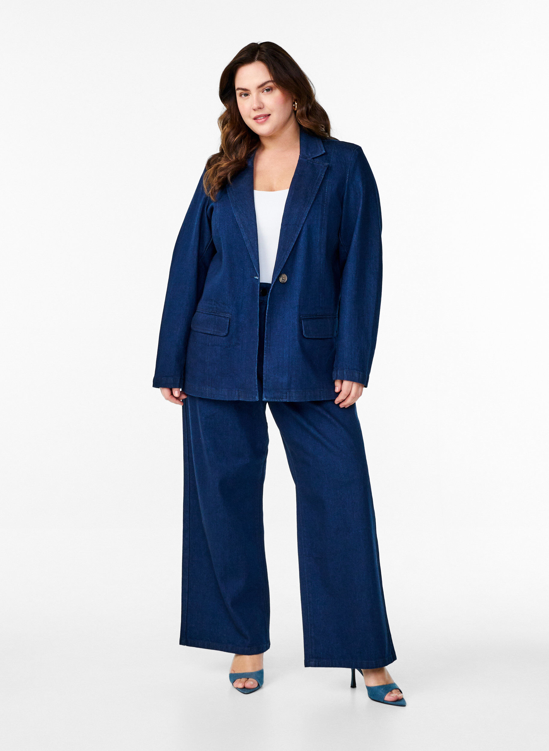 Zizzifashion Denim blazer with pockets, Blue, Model image number 1