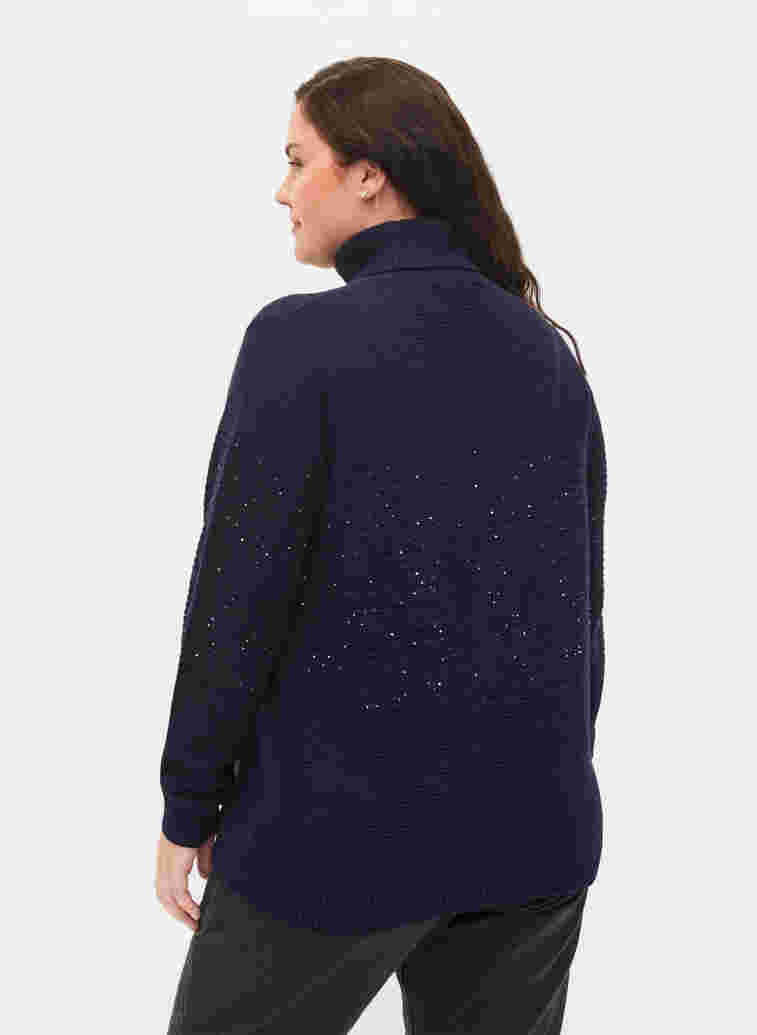 Knitted top with turtleneck and sequins, Navy Blazer, Model image number 1