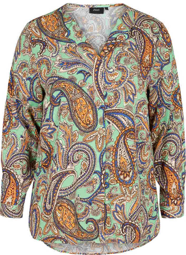 Printed viscose shirt blouse, Dusty Jade Green AOP, Packshot image number 0