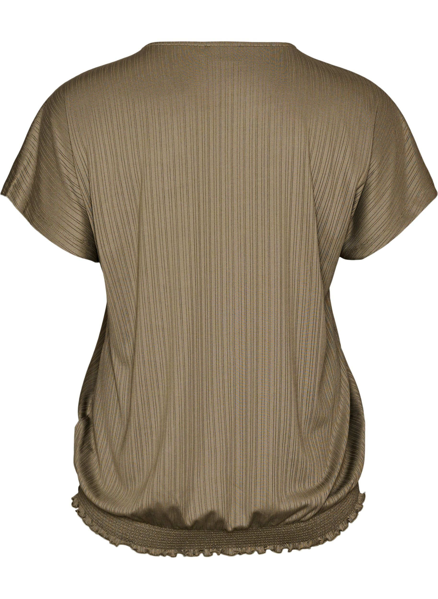 ZizzifashionJersey blouse with textured stripes and a smocked hem, Brown, Packshot image number 1