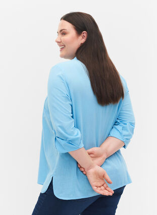 Blouse with 3/4-length sleeves and buttons, Alaskan Blue, Model image number 1