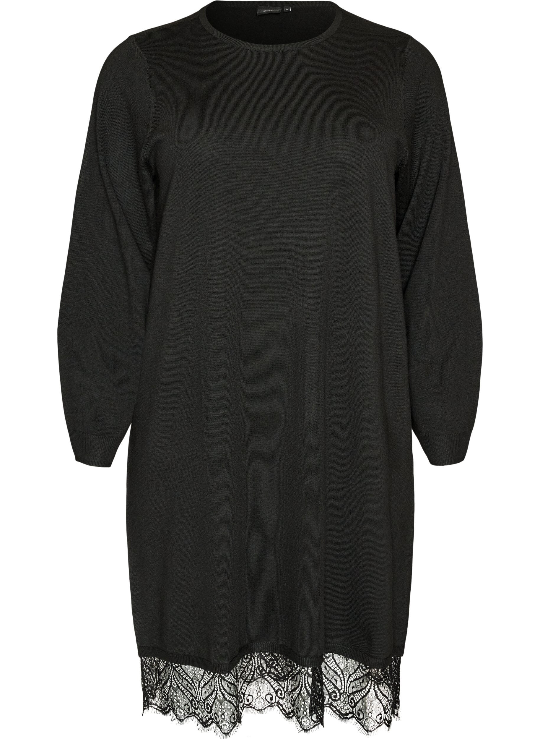 Short knitted dress with lace hem