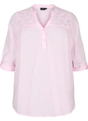 Cotton blouse with lace details, Pink-A-Boo, Packshot image number 0