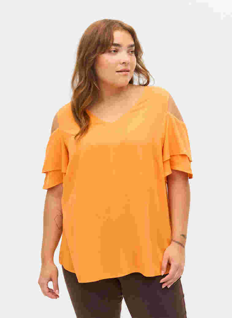 Short sleeved blouse in viscose, Orange Peel, Model