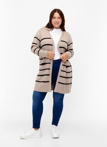 Striped knit cardigan, Simply Taupe Mel., Model image number 2