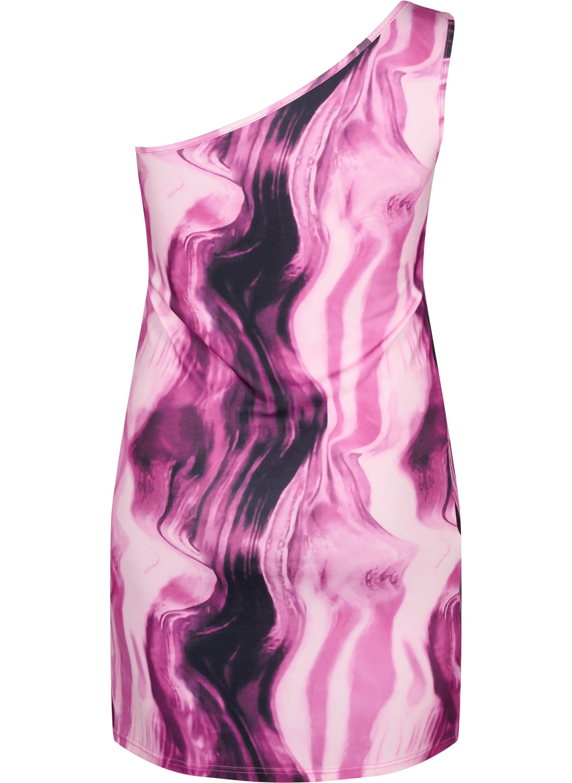 Zizzifashion Tight-fitting one-shoulder dress with print, Raspberry Rose AOP, Packshot image number 1