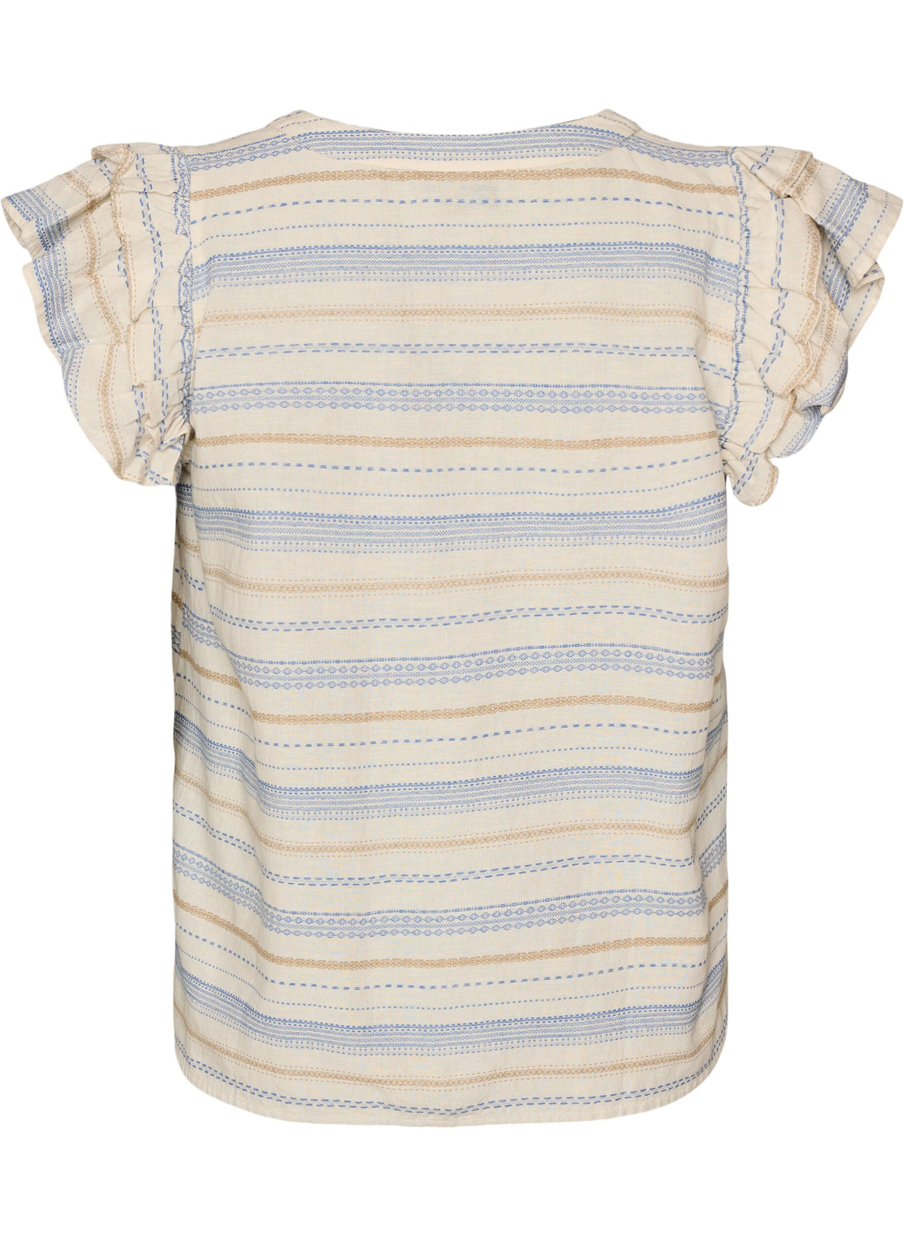 ZizzifashionSleeveless blouse with ruffles and patterned stripes, Vanilla, Packshot image number 1