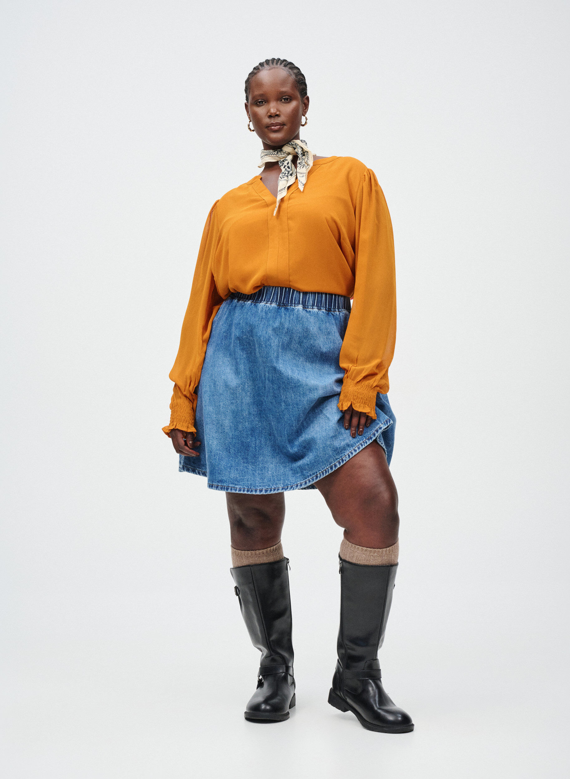 ZizzifashionShort denim skater skirt, Blue, Image image number 0