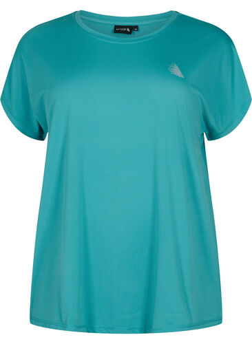 Short sleeved workout t-shirt, Green-Blue Slate, Packshot image number 0