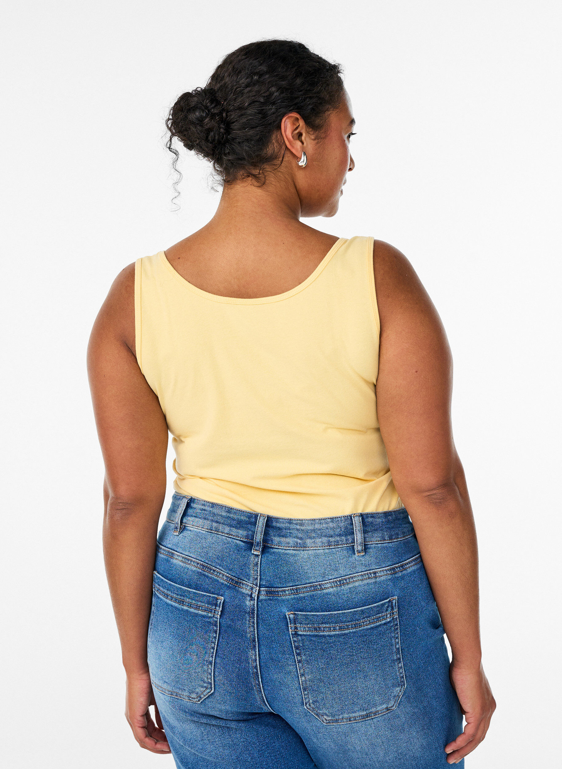 ZizzifashionSolid color basic top in cotton, Yellow, Model image number 2