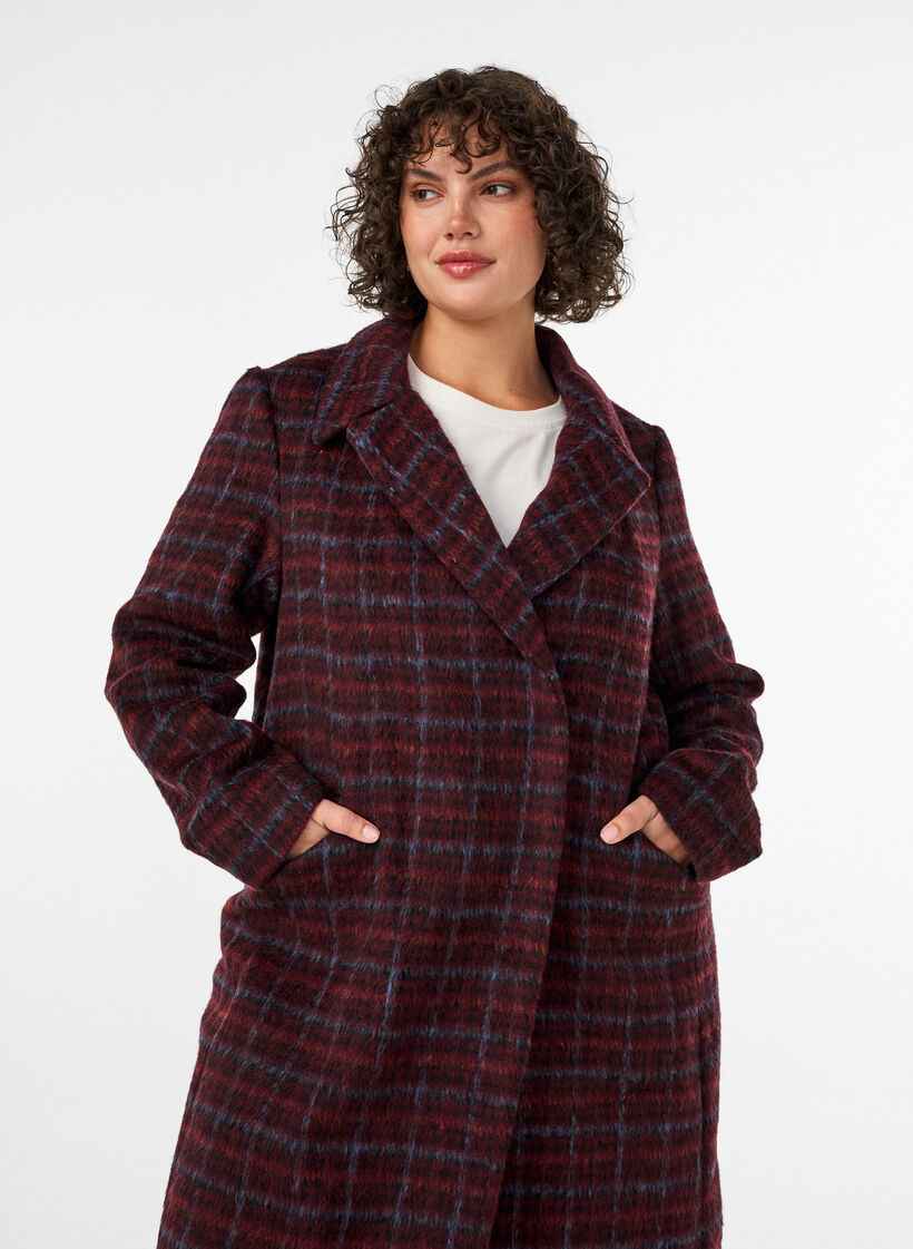 Checked coat with pockets, Red, Model image number 2