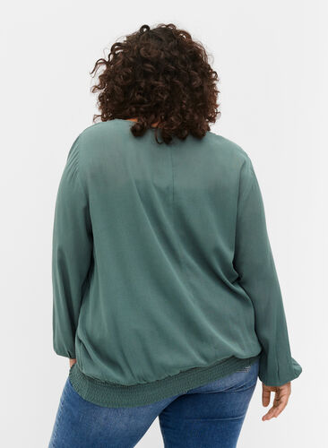 Viscose blouse with smock, Sea Pine, Model image number 1
