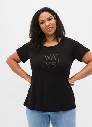 Short-sleeved cotton t-shirt with a print, Black WAYS, Model image number 0