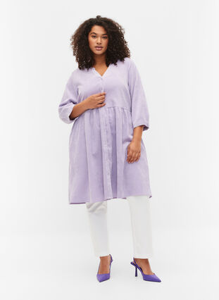 Velvet dress with 3/4-length sleeves and buttons, Wisteria, Model image number 2
