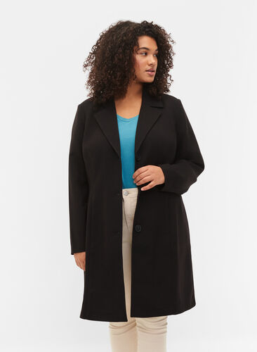 Long coat with button closure, Black, Model image number 0