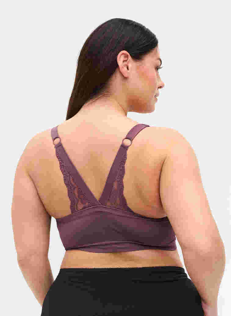 Soft bra with lace back, Black Plum, Model image number 1