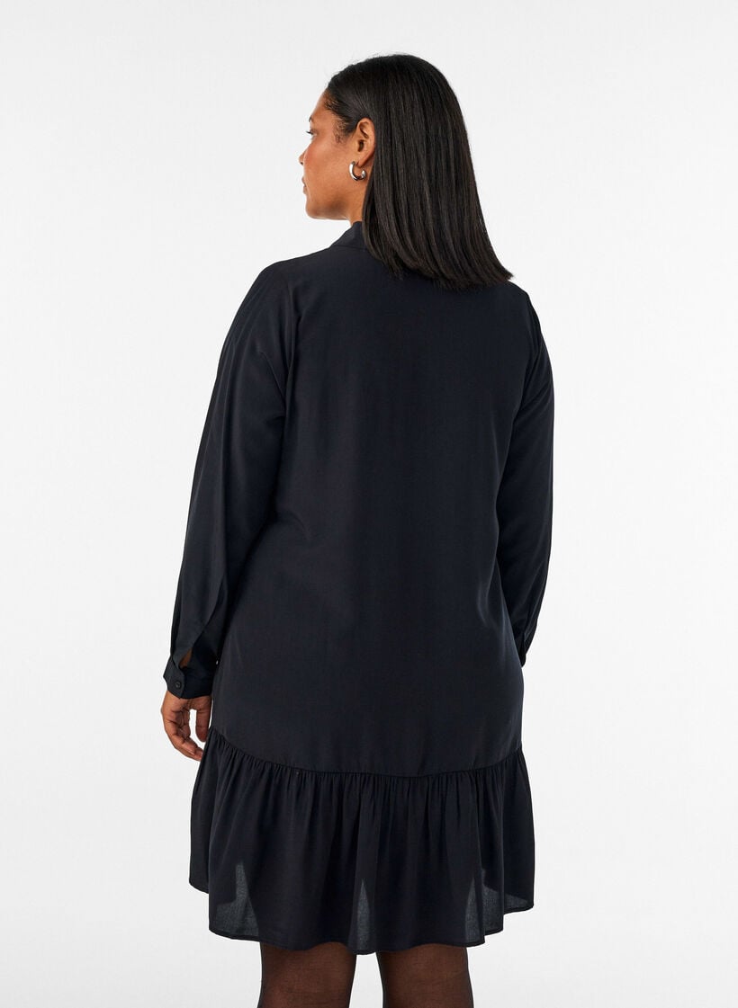 Short shirt dress with ruffle tier, Black, Model image number 2