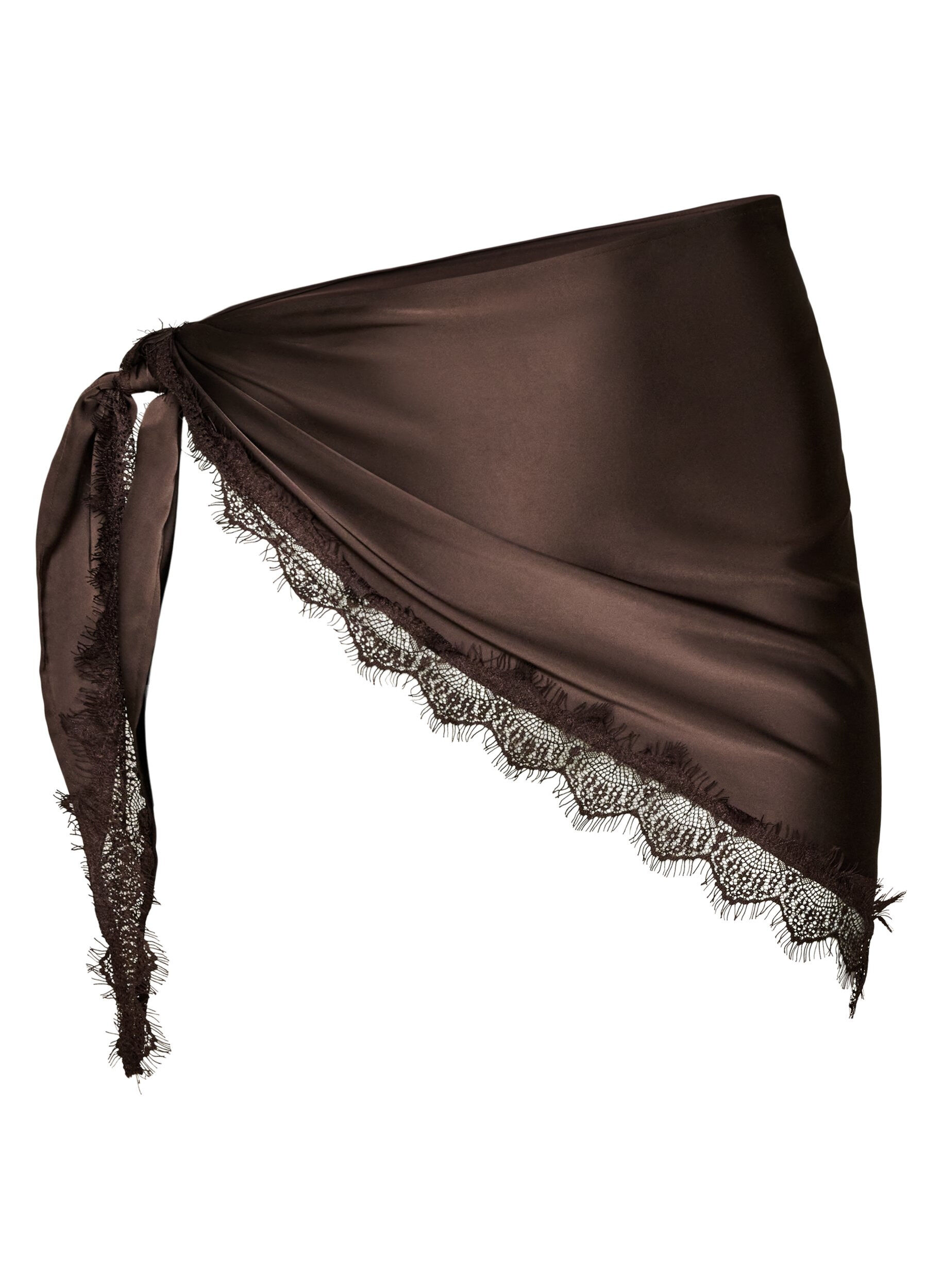 ZizzifashionSatin scarf with lace hem, Brown, Packshot image number 0