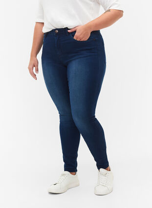 Super slim Amy jeans with high waist, Blue Denim, Model image number 2