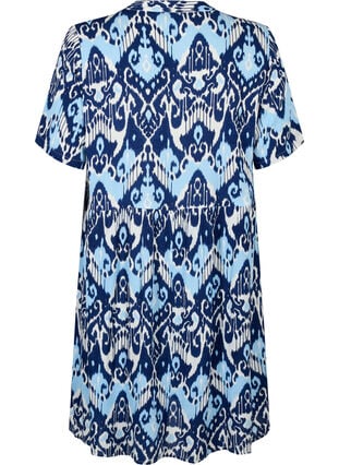 Short-sleeved viscose dress with print, Blue Ethnic AOP, Packshot image number 1