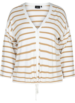 Striped knitted cardigan with buttons, Cloud Dancer, Packshot image number 0