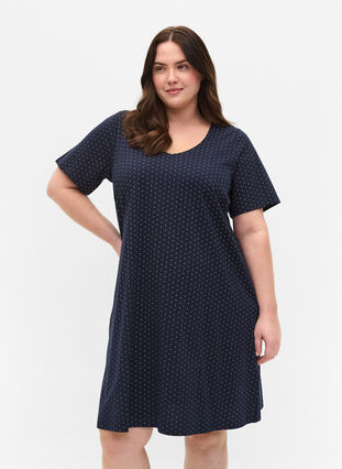 Short-sleeved cotton dress with a-shape, Night Sky Dots, Model image number 0