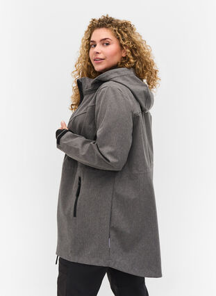Softshell jacket with detachable hood, Medium Grey Melange, Model image number 1